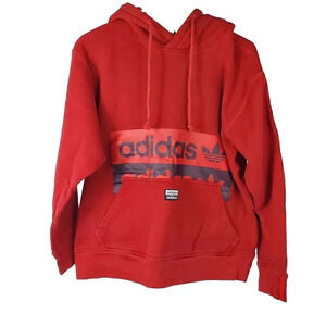 Men's ADIDAS Red‎ Hoodie Sweatshirt SZ S Small Trefoil Logo Baggy Fit Spell Out